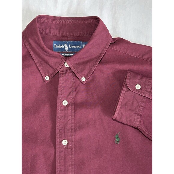 VTG Ralph Lauren Classic Fit Button Down Mens XL Shirt‎ Red Burgundy - Picture 1 of 13